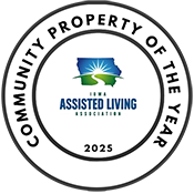 A circular badge with 
