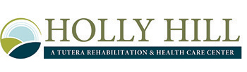 Logo of Holly Hill, a Tutera Nursing & Rehabilitation Center, featuring abstract circular shapes in green and blue on the left.