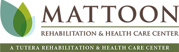 Logo for Mattoon Rehabilitation & Health Care Center. The top-left corner features a stylized leaf design, and the text below reads: 