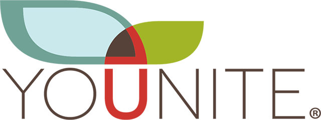A logo features a modern, abstract design with a light blue leaf shape on the left, a green shape on the right, a red semicircle in the center. The elements combine to create a nature-inspired image.